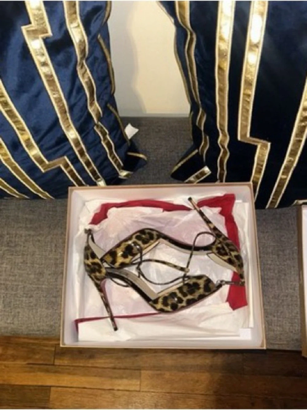 Christian Louboutin Leopard Patent Leather Peep Toe Ankle Strap Heels EU 39